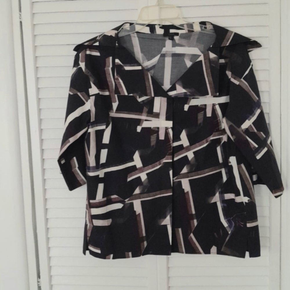 COS Cotton spandex Purple White Black Tan geometric Blouse modern summer top